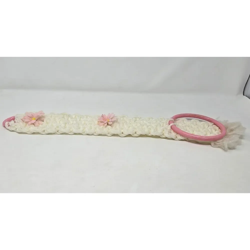 Macrame Handmade Decorative Vintage Towel Ring White Pink Floral Accent 21
